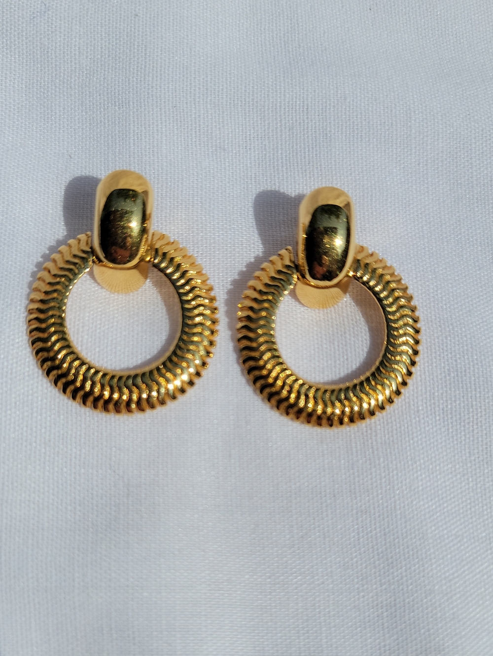 Vintage Avon Gold Textured Hoop Drop Pierced Earrings - Women Jewelry